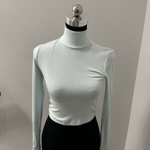 Wilfred Light Blue Ribbed Turtleneck Top